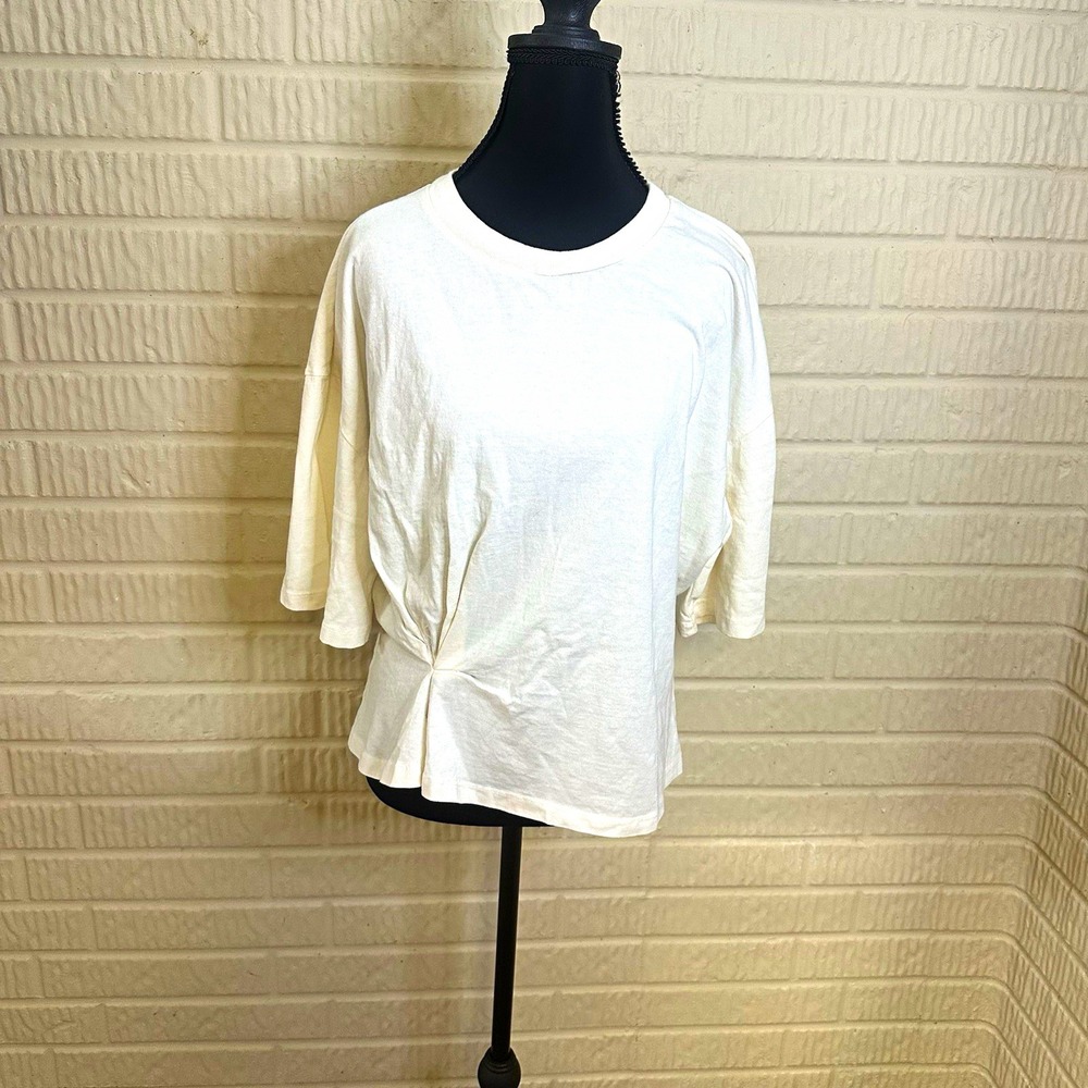 NWT Michael Stars Zinna Pleated Tokyo Jersey Tee Crew Neck Sz L Ivory Streetwear
